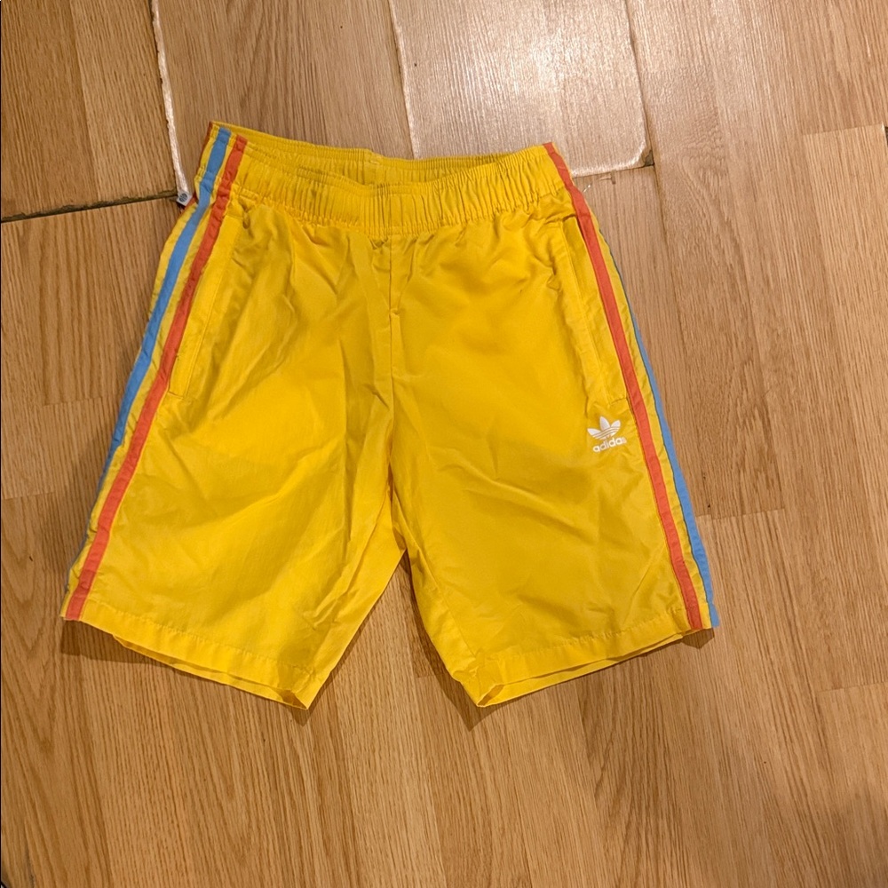 Adidas Bright Yellow Shorts with Colorful Stripes